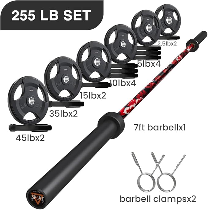 7FT Olympic Barbell Bar with Weight Plate Set Combo, Solid Olympic Bar with Bearings, 700Lbs