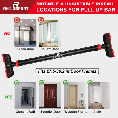 RHINOSPORT Pull Up Bar for Narrow Rental Door Frames, 70–92cm（27.5-36.2in）
