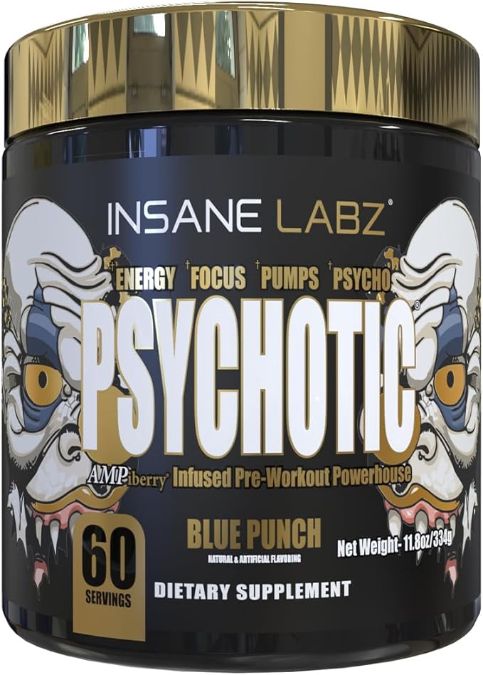 Insane Labz Psychotic Gold, High Stimulant Pre Workout Powder, Extreme Lasting Energy Focus, Pumps