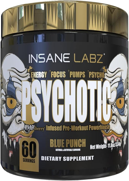 Insane Labz Psychotic Gold, High Stimulant Pre Workout Powder, Extreme Lasting Energy Focus, Pumps
