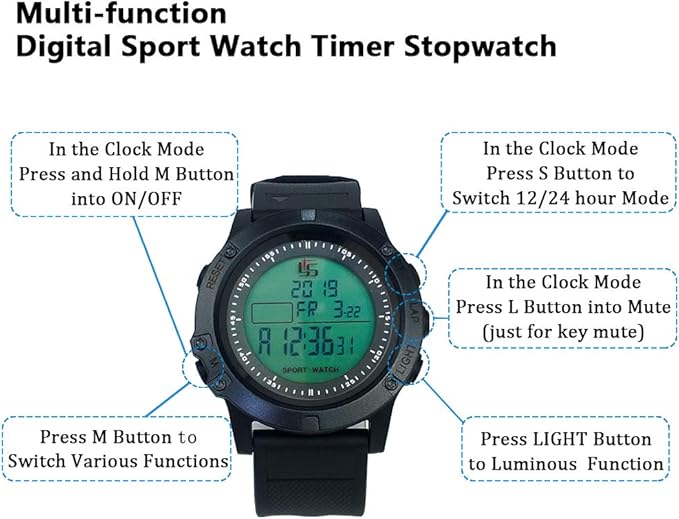 FCXJTU Digital Sports Stopwatch Timer 10/100 Lap Split Memory Stopwatch Calendar Alarm, Pace Mode