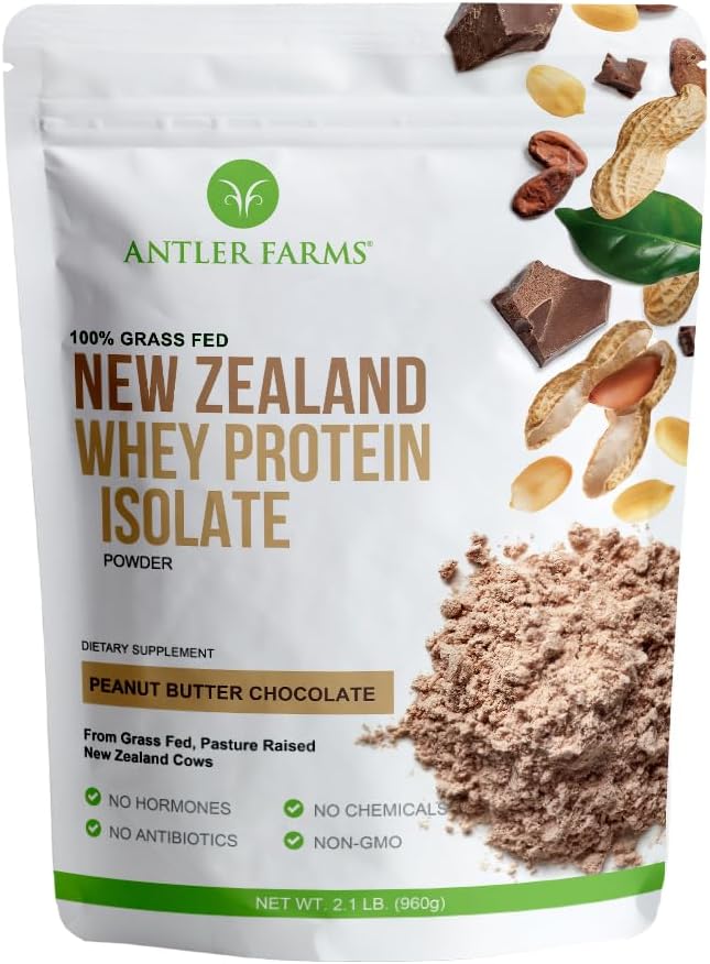 Antler Farms - 100% Grass Fed New Zealand Whey Protein Isolate, Peanut Butter Chocolate Flavor, 2