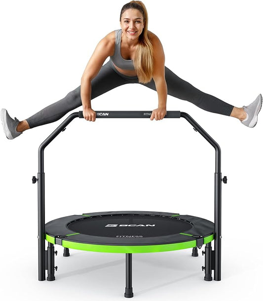 BCAN 40"/48" Foldable Mini Trampoline, Rebounder Trampoline for Adults, U/T Adjustable Foam Handle