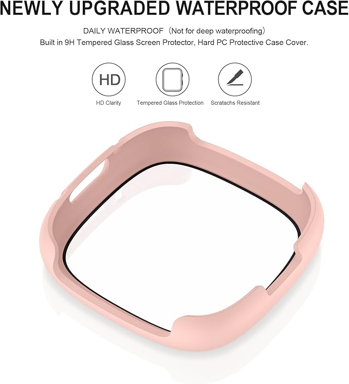 Vancle Case for Fitbit Versa 4 / Fitbit Sense 2, 4-Pack Screen Protector Tempered Glass Full Around