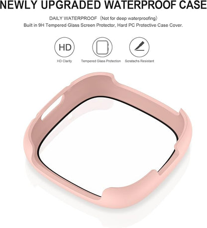 Vancle Case for Fitbit Versa 4 / Fitbit Sense 2, 4-Pack Screen Protector Tempered Glass Full Around