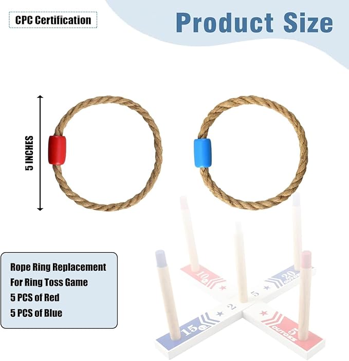 OUTOSS-Rope Toss Ring Replacement Parts (Size-5") for Adults and Kids,Durable Jute Rope Ring Toss