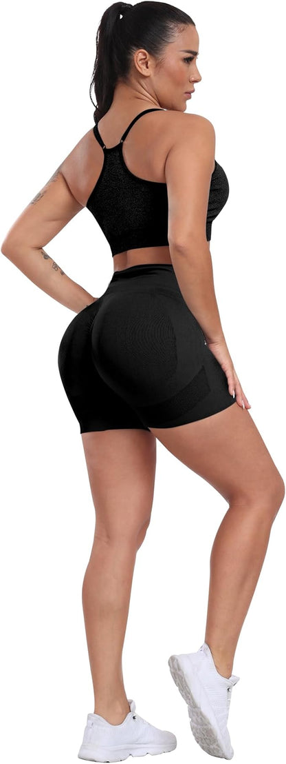 CHRLEISURE Women's 4 Packs Workout Gym Shorts, High Waisted Butt Lifting Scrunch Butt Seamless