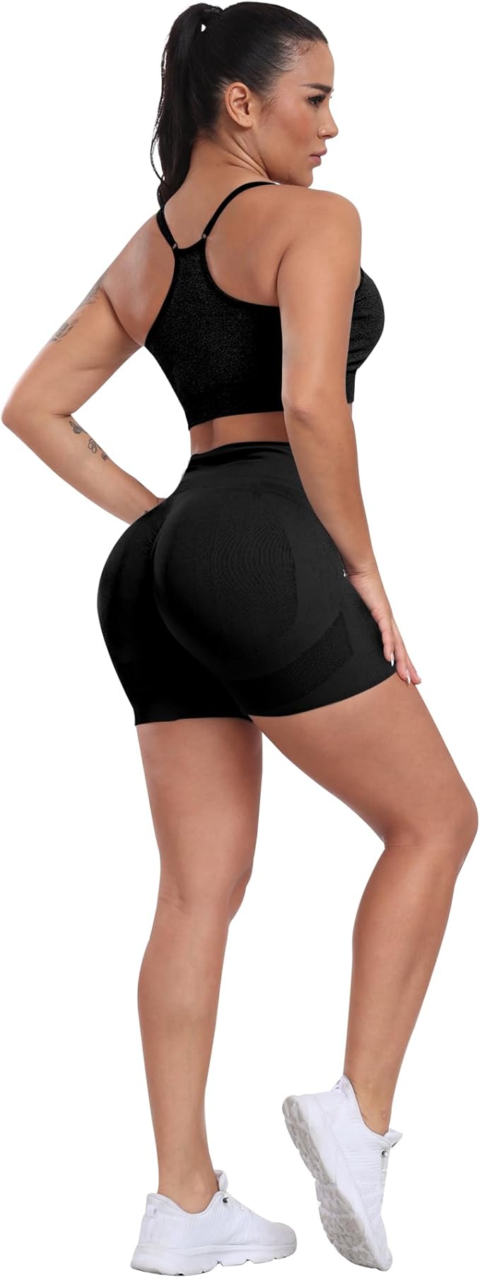 CHRLEISURE Women's 4 Packs Workout Gym Shorts, High Waisted Butt Lifting Scrunch Butt Seamless