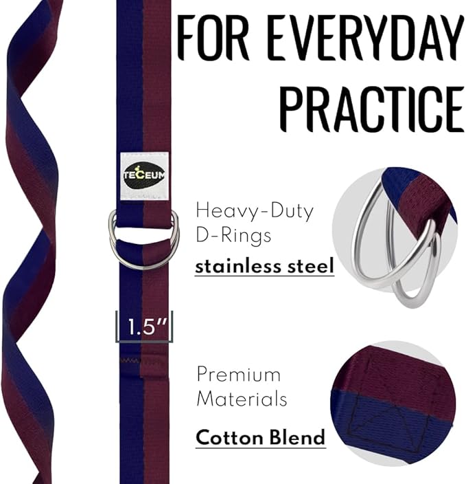 TECEUM Yoga Strap & Mat Strap – 2 IN 1 – Cotton – 6 ft 8 ft 10 ft (30+ colors) – Adjustable