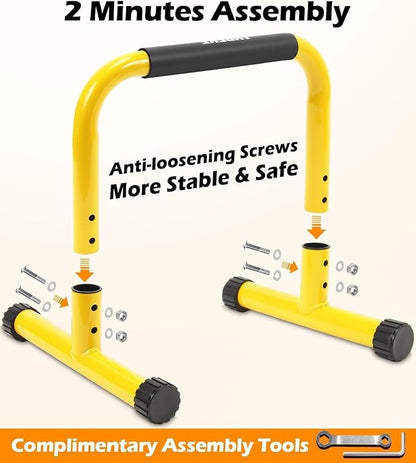 TABEKE Push Up Bar, 14'' High Steel Parallettes & Dip Bar with Full Coverage Foam Handle