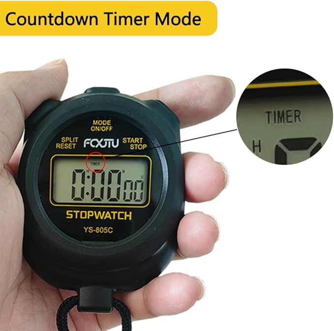 FCXJTU Simple Stopwatch Timer, Single Lap Stopwatch Countdown Timer, No Hourly Beep, On/Off, AAA