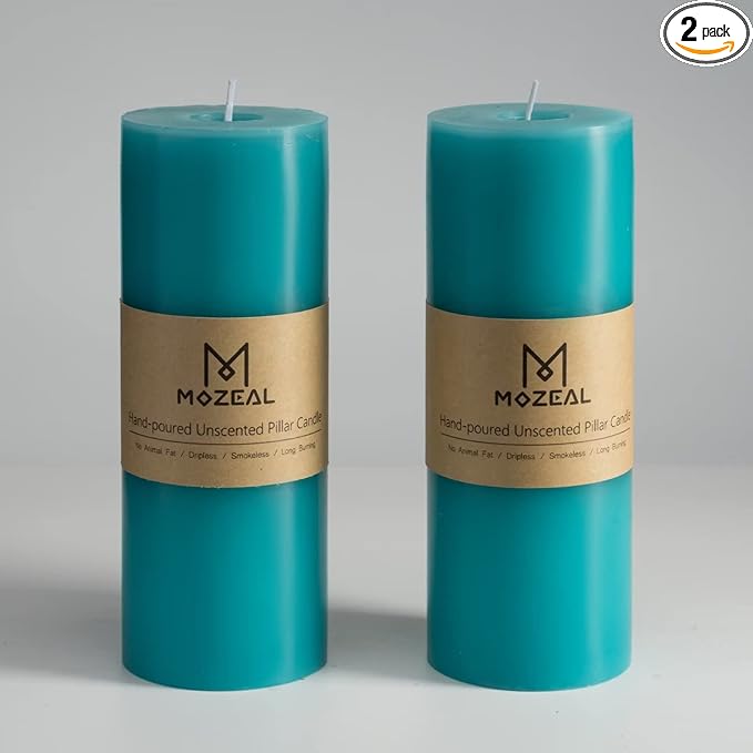 MOZEAL 3" x 8" Hand-Poured Unscented Large Candle,Smokeless Rustic Pillar Candle Set of 2,Slow
