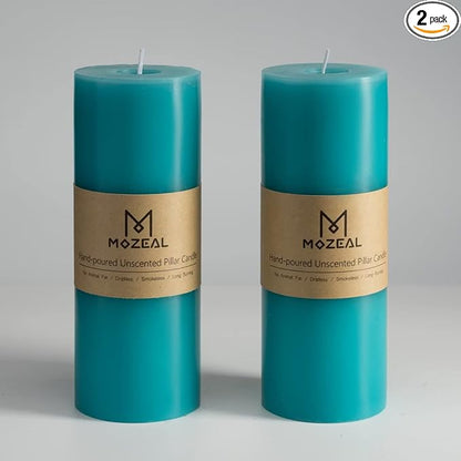 MOZEAL 3" x 8" Hand-Poured Unscented Large Candle,Smokeless Rustic Pillar Candle Set of 2,Slow