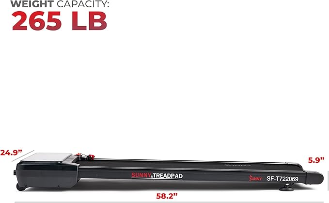 Sunny Health & Fitness Sleek Compact Smart Treadpad Treadmill with 6-Level Auto Incline, Remote