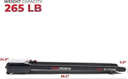 Sunny Health & Fitness Sleek Compact Smart Treadpad Treadmill with 6-Level Auto Incline, Remote