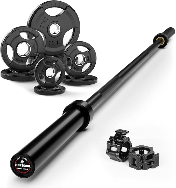 LIONSCOOL Premium 4ft/4.9ft/6ft Barbell for Strength Training and Olympic Weightlifting, 2 Inch Bar