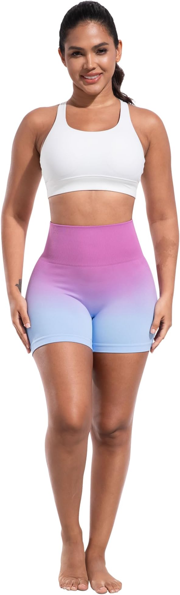 CHRLEISURE Women's 4 Packs Workout Gym Shorts, High Waisted Butt Lifting Scrunch Butt Seamless