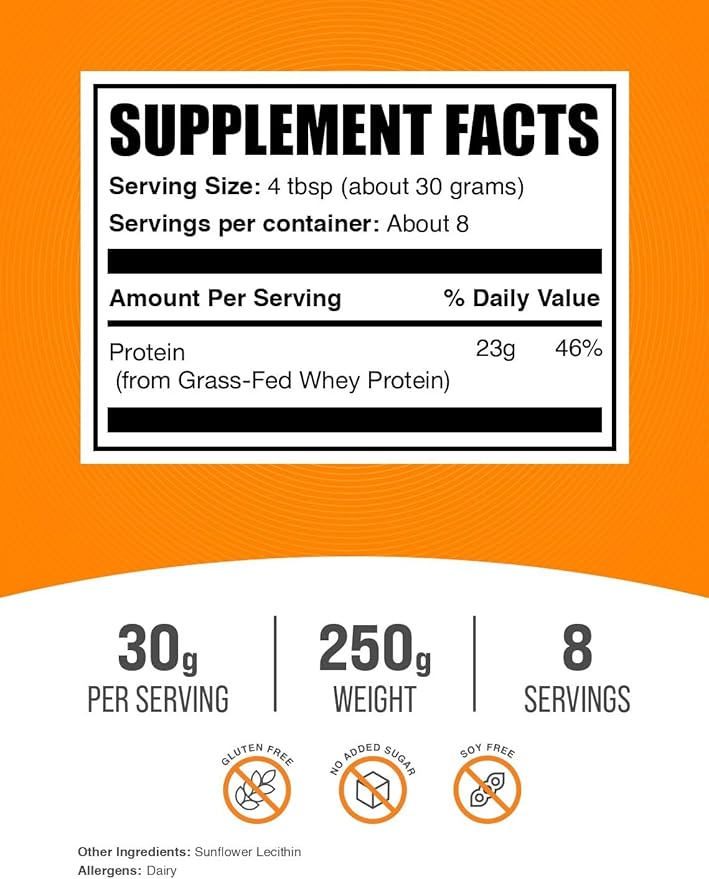BulkSupplements.com Grass Fed Whey Protein Powder - Whey Protein Concentrate Powder - Unflavored &