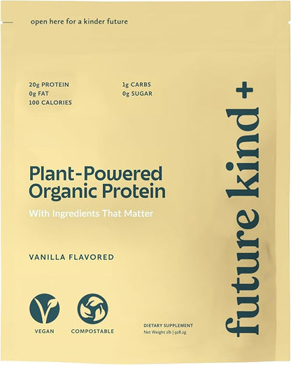 Future Kind Vegan Protein Powder, Vanilla, Pea Plant Protein for Lean Muscle with Iron & Fiber
