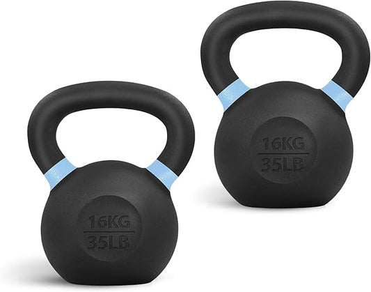 Yes4All Kettlebell, Heavy Duty Powder Coated Cast Iron Kettlebells, Non-Slip Handle & Flat Bottom