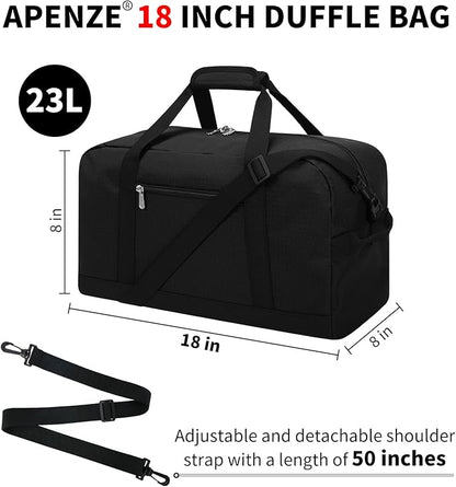 Small Gym Bag 18 inch Carry On Duffel Bag for Weekender Travel - Black
