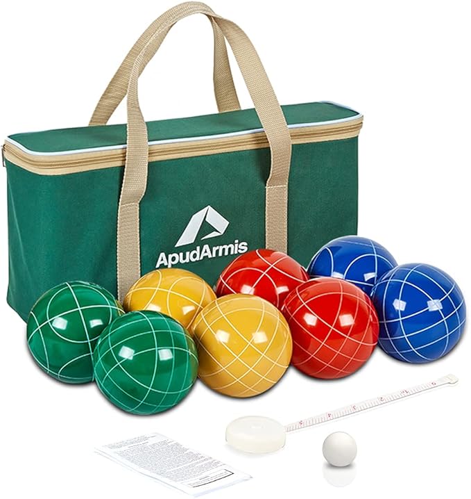 ApudArmis Bocce Balls Set, Outdoor Family Bocce Game for Backyard/Lawn/Beach - Set of 8 Poly-Resin
