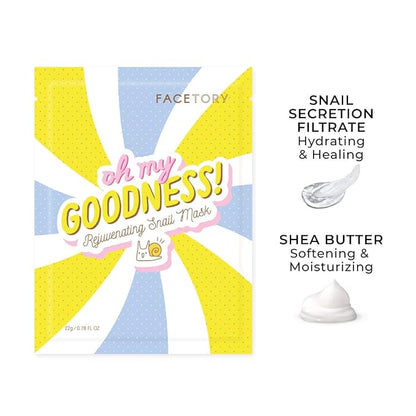 FACETORY K Beauty Face Mask Skin Care - OH MY GOODNESS REJUVENATING SNAIL Sheet Mask with Snail