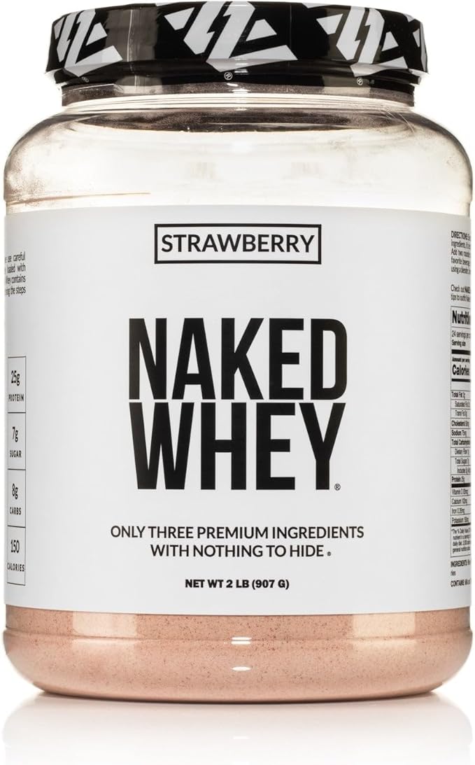 NAKED Strawberry Whey Protein Powder, Only 3 Ingredients, 25g Grass Fed Whey Protein Powder, Aid