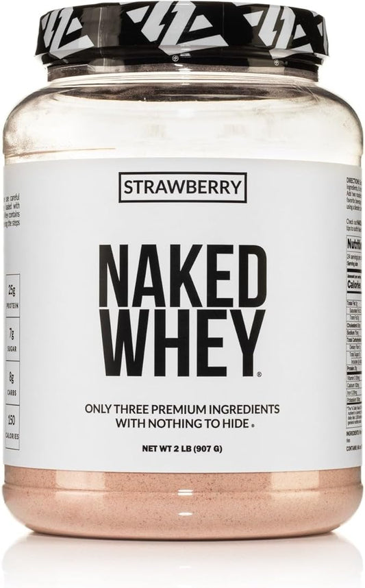 NAKED Strawberry Whey Protein Powder, Only 3 Ingredients, 25g Grass Fed Whey Protein Powder, Aid
