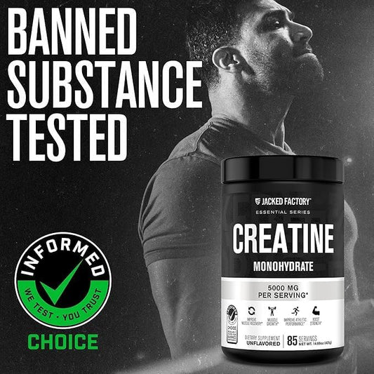 Jacked Factory Creatine Monohydrate Powder 425g - 5g Daily Creatine Supplement for Men and Women