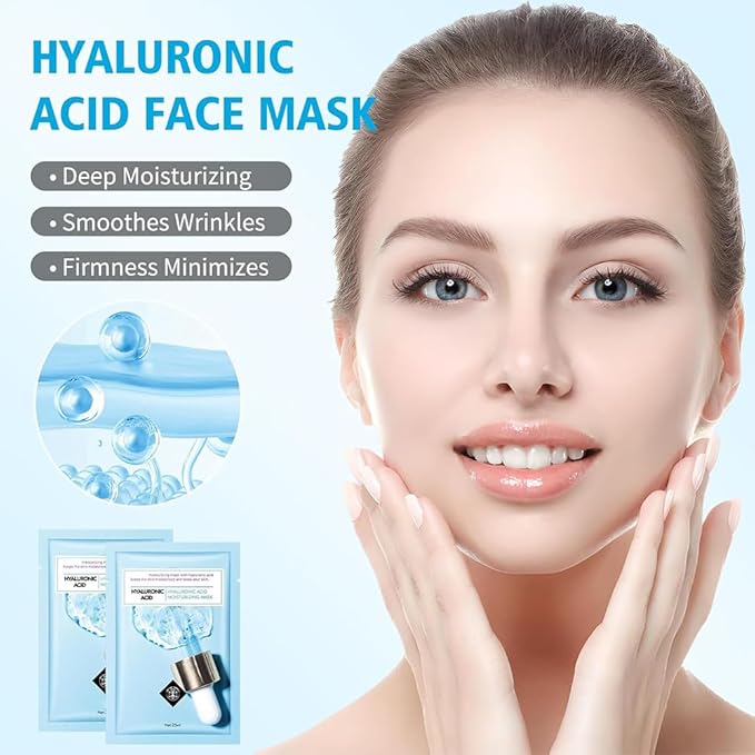 Face Sheet Mask Skincare for Women, Hyaluronic Acid Face Masks Sheets Skincare, Hydrating Sheets