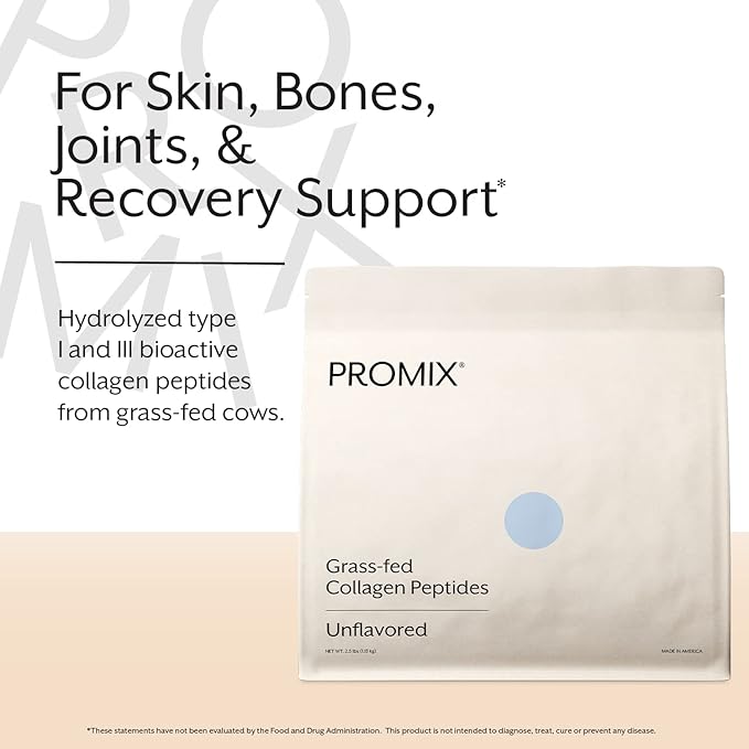 Promix Hydrolyzed Collagen Peptides - Type 1 Grass Fed Collagen, 4.7g glycine, Type 3 bioactive