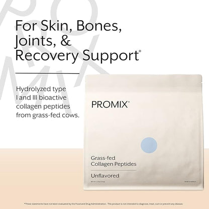 Promix Hydrolyzed Collagen Peptides - Type 1 Grass Fed Collagen, 4.7g glycine, Type 3 bioactive