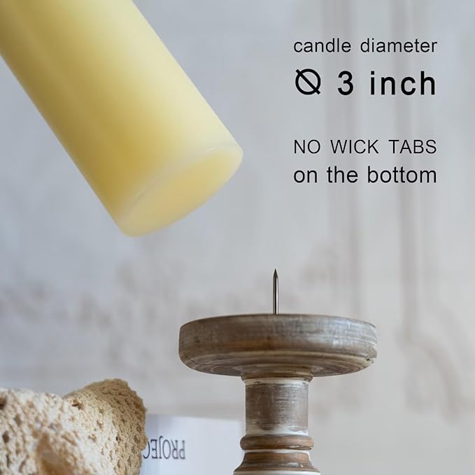 MOZEAL 3" x 8" Hand-Poured Unscented Large Candle,Smokeless Rustic Pillar Candle Set of 2,Slow