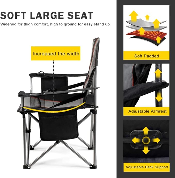 FAIR WIND 2 Pack Oversized Fully Padded Camping Chair with Lumbar Support, Heavy Duty Cooler Bag