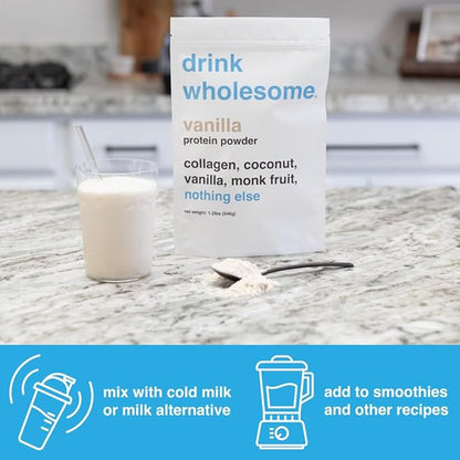 drink wholesome Vanilla Collagen Protein Powder | for Sensitive Stomachs | Gut Friendly | Additive