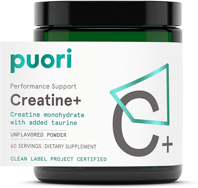 Puori Creatine Monohydrate Powder with Taurine - Unflavored Creatine Powder, Pre-Workout Supplement