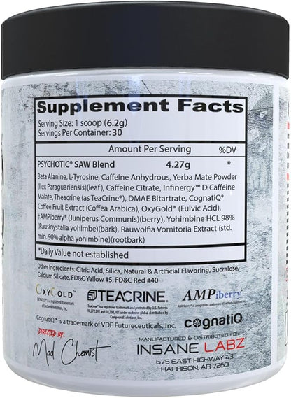 Insane Labz Psychotic Saw, High Stim Pre Workout Powder with OxyGold­??and AMPiberry®,Extreme