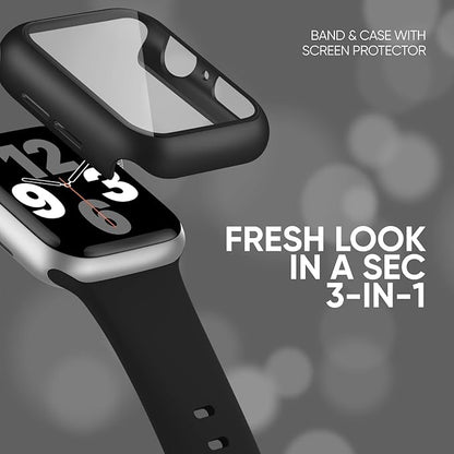 Compatible for Apple Watch Band 40mm 41mm and Case with Screen Protector, Soft Silicone Sport Strap