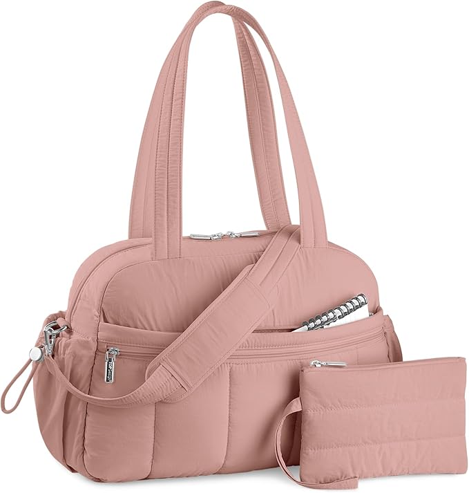 TOPDesign Travel Duffel Bag for Women, Puffer Gym Bag Sports Tote with Wet Pocket, Carry On