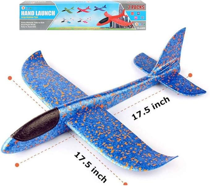 BooTaa 2 Pack Airplane Toys, 17.5" Large Throwing Foam Plane, 2 Flight Mode Glider, Flying Toy for