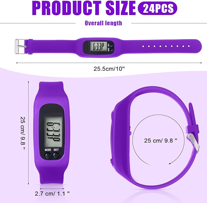 Geyoga 24 Pcs Pedometer for Walking Steps and Miles Pedometer Watch Silicone Steps Tracker Running