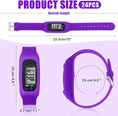 Geyoga 24 Pcs Pedometer for Walking Steps and Miles Pedometer Watch Silicone Steps Tracker Running