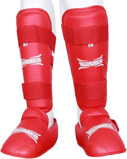 Twister WKF Karate Shin Guards | Taekwondo Shin-N-Step | Detachable Shin Guards with Foot