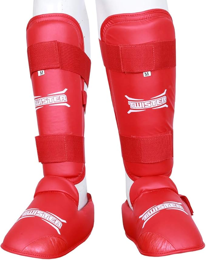 Twister WKF Karate Shin Guards | Taekwondo Shin-N-Step | Detachable Shin Guards with Foot