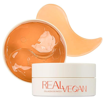 KLAVUU Real Vegan Collagen Eye Patches (60 Patches) - Korean Overnight Under Eye Mask for Puffy