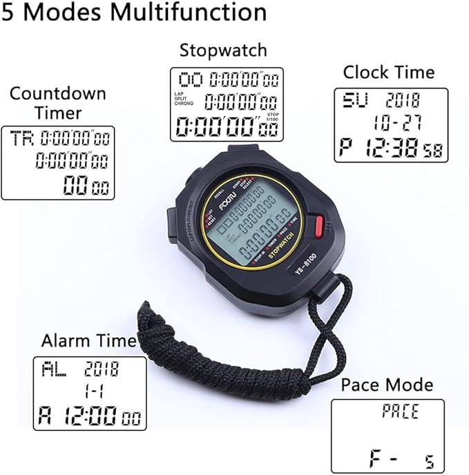 FCXJTU Digital Sports Stopwatch Timer 10/100 Lap Split Memory Stopwatch Calendar Alarm, Pace Mode