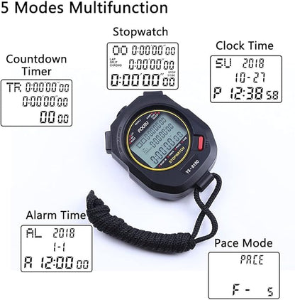 FCXJTU Digital Sports Stopwatch Timer 10/100 Lap Split Memory Stopwatch Calendar Alarm, Pace Mode
