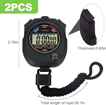 2 Pack Multi-Function Digital Stopwatch Timer, Large Display with Date, Time, and Alarm, Ideal for