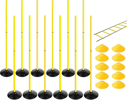 TNZMART 4.9FT Training Agility Poles Set Detachable Soccer Training Sticks Slalom Poles with 10
